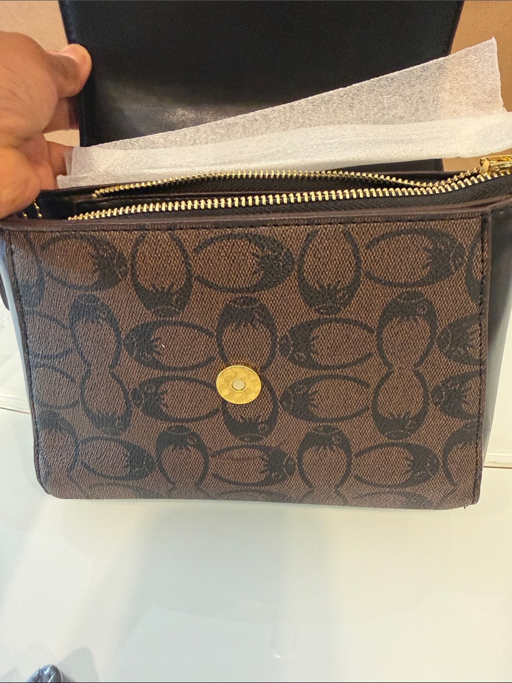 Coach Brown and Black Signature Mini Top-Handle Satchel with Gold Hardware - Picture 9 of 9